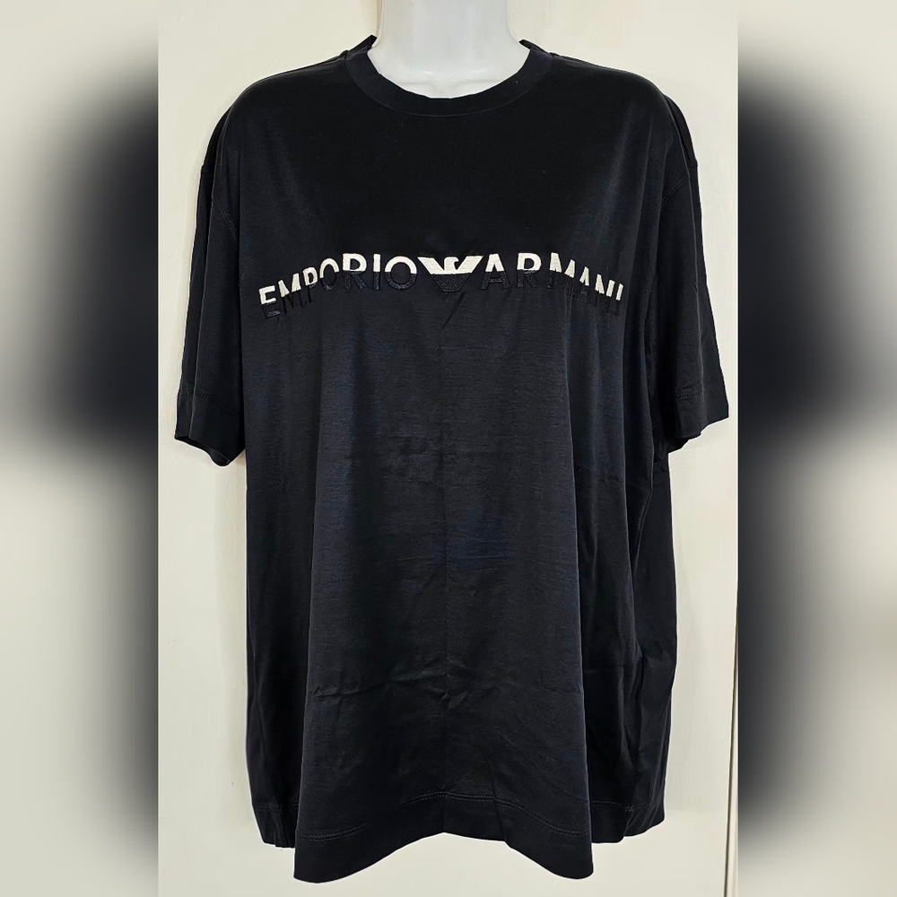 Emporio Armani Men’s XL Logo T-Shirt Black Lyocell Cotton Short Sleeve Tee VNNW